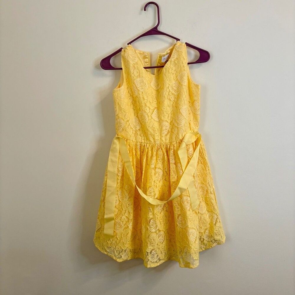 The Childrens Place Girls Yellow Lace Dress Size 14 Sleeveless Easter Party